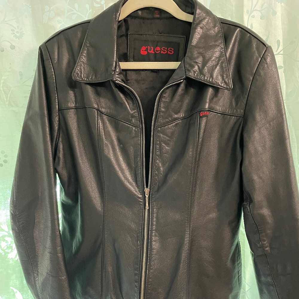 Vintage GUESS leather moto jacket size L